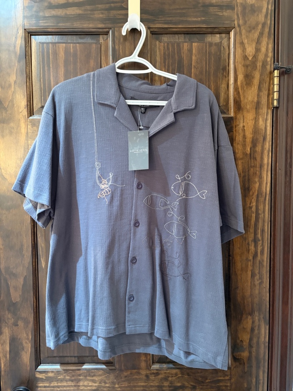 Relaxed Short-Sleeve Button-Down Shirt in Slate Blue by Rustic Souls